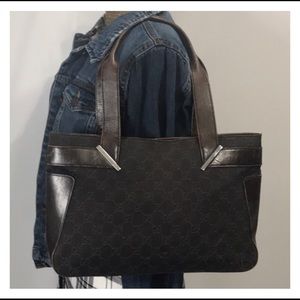 Authentic Gucci GG Vintage Canvas & Leather  Tote